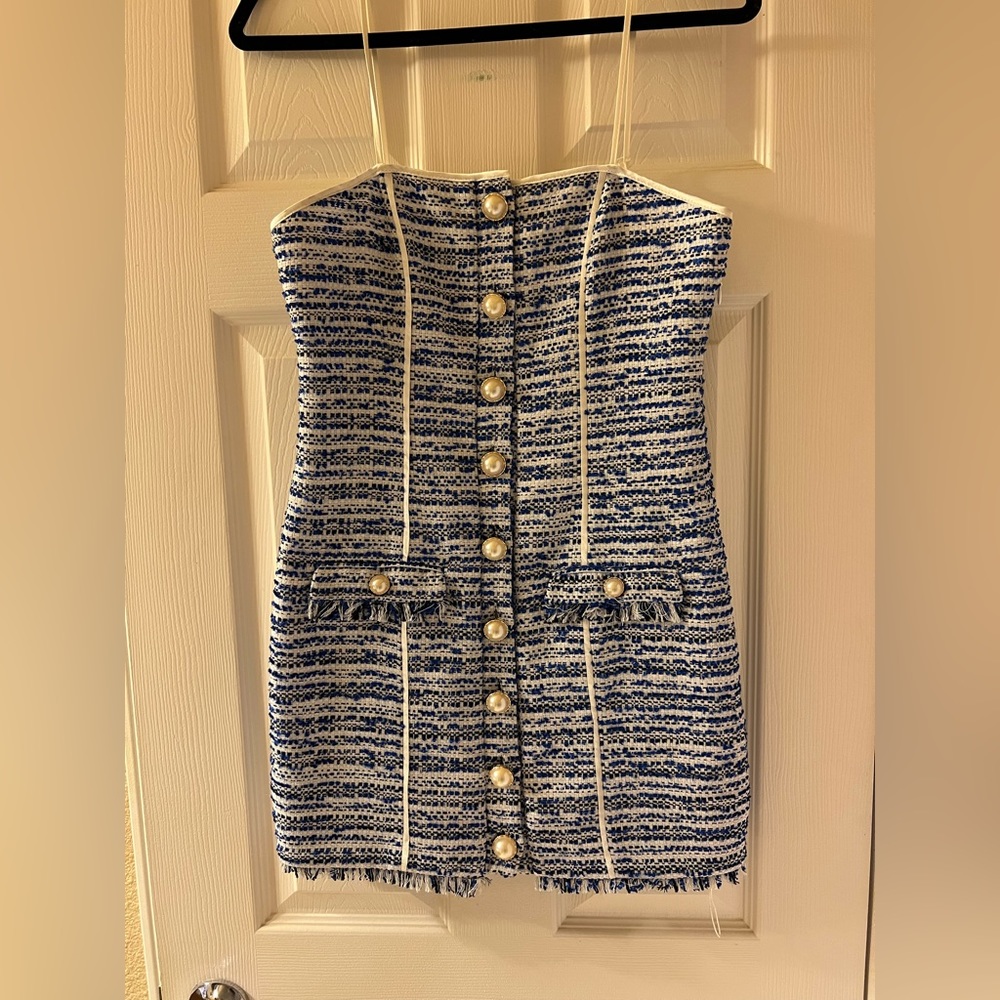 MAJORELLE Blue and White Striped Dress